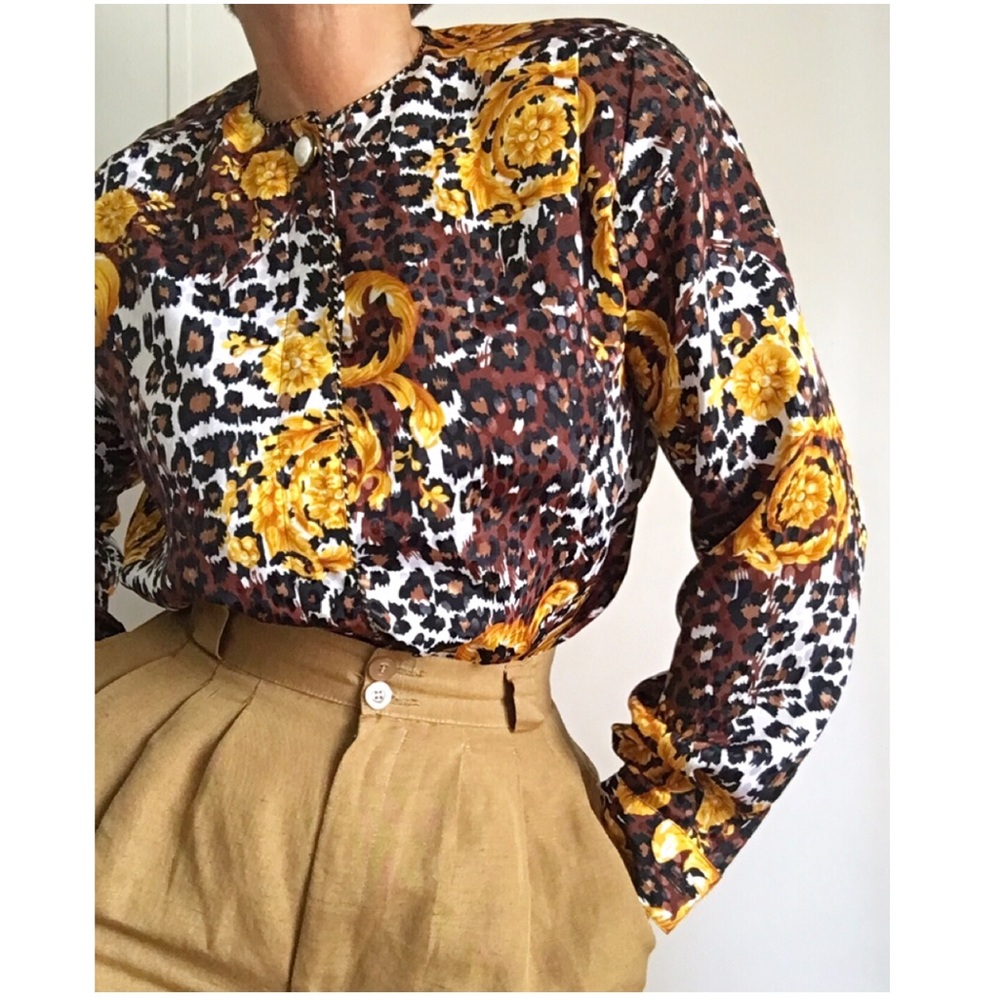 Vintage Animal Print Gold Brown Classic Blouse